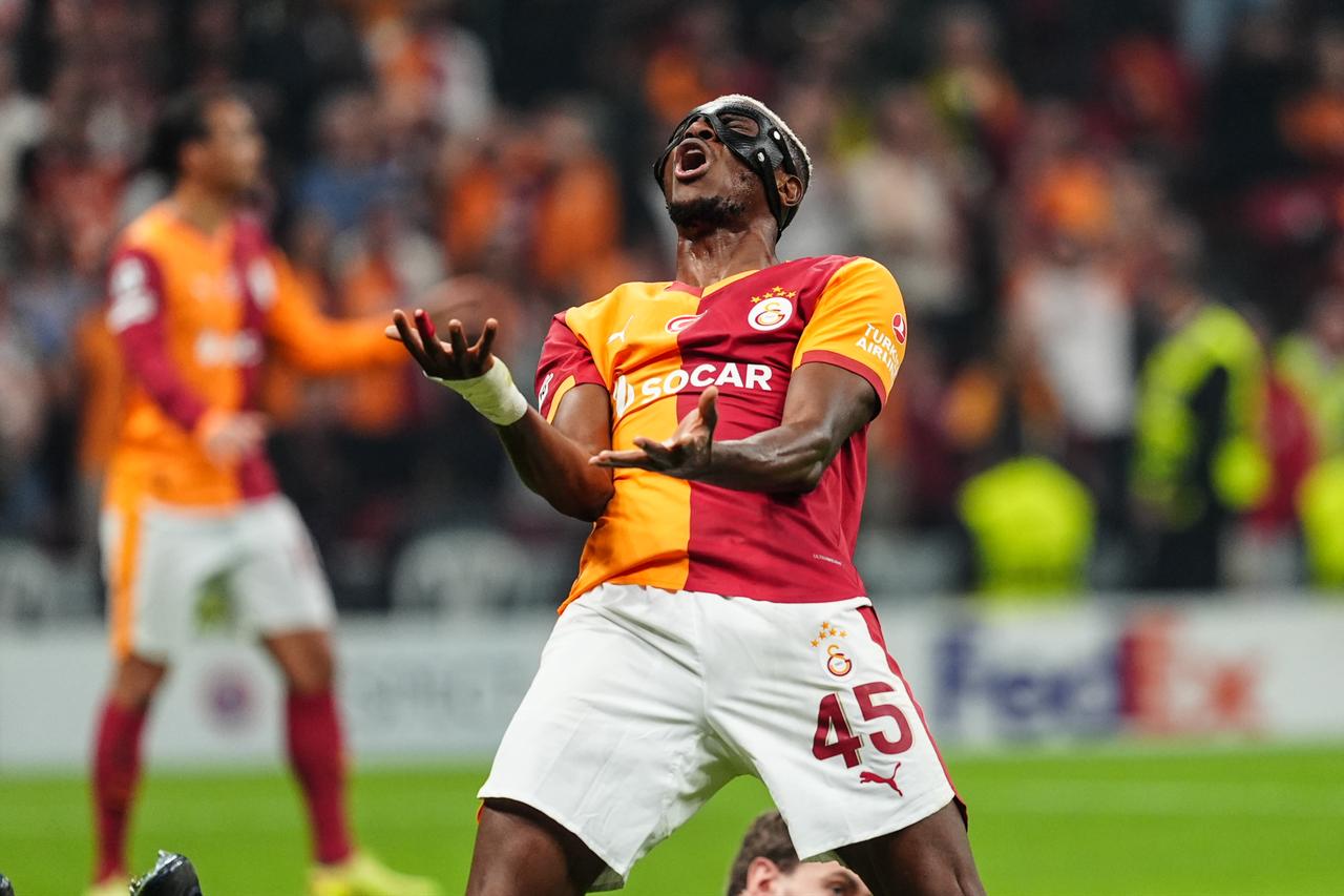 Victor Osimhen of Galatasaray reacts during the UEFA Champions League third-week football match between Galatasaray and Bodo/Glimt at RAMS Park in Istanbul, Türkiye on October 22, 2025. (AA Photo)