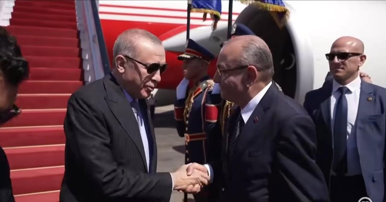 The Turkish ambassador with Turkish president Recep Tayyip Erdogan, Sharm el-Sheik, Egypt, October 14, 2025. ( Photo  via Instagram / @Salih Mutlu Sen )