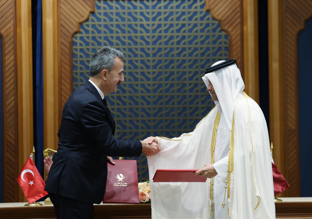 A view from the signing ceremony for agreements between Turkiye and Qatar in Doha, Qatar, on October 22, 2025. (Photo via Turkish Presidency/ Murat Kula)