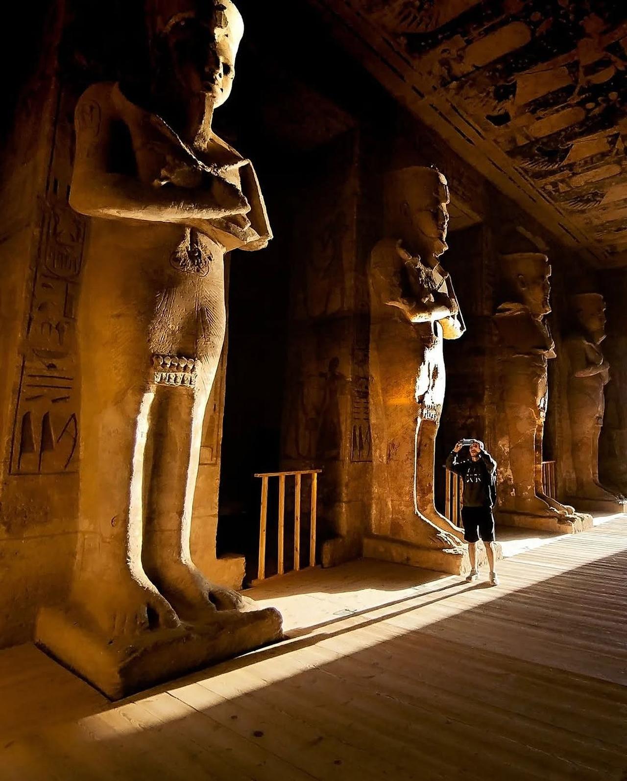 The rising sun aligns with the face of Ramses II, illuminating the temple’s sanctuary in a golden glow , Abu Simbel Temple, Aswan , October 22 , 2025 . (Photo courtesy of Youssef Hany )