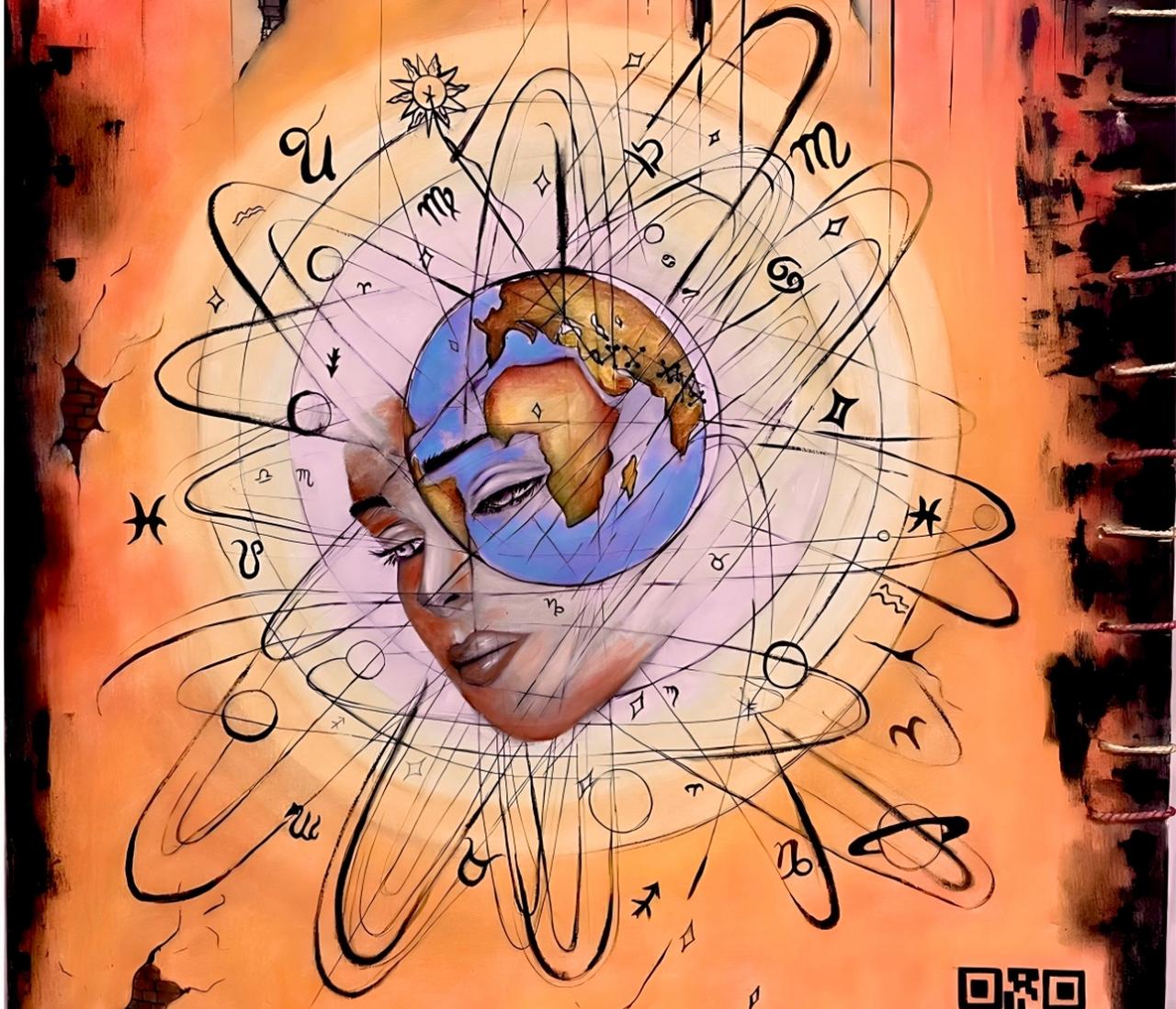 “Two of Hearts” — a work blending cosmic motifs with the human gaze, reflecting the artist’s vision of interconnected destinies. (Image via Vahap Aydogan’s archive)