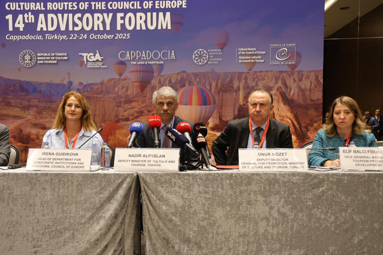 The 14th Annual Advisory Forum of the Council of Europe Cultural Routes began with a press conference in Cappadocia, Türkiye, October 23, 2025. (IHA Photo)