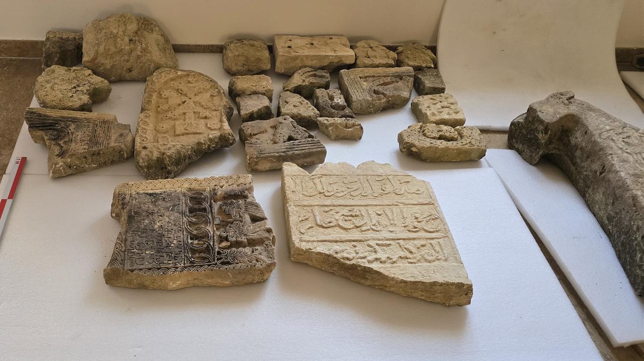 Fragmented gravestones found in Ibimahmut village reveal 700-year-old burial heritage in Tunceli’s Mazgirt district, Türkiye, Oct. 22, 2025. (AA Photo)
