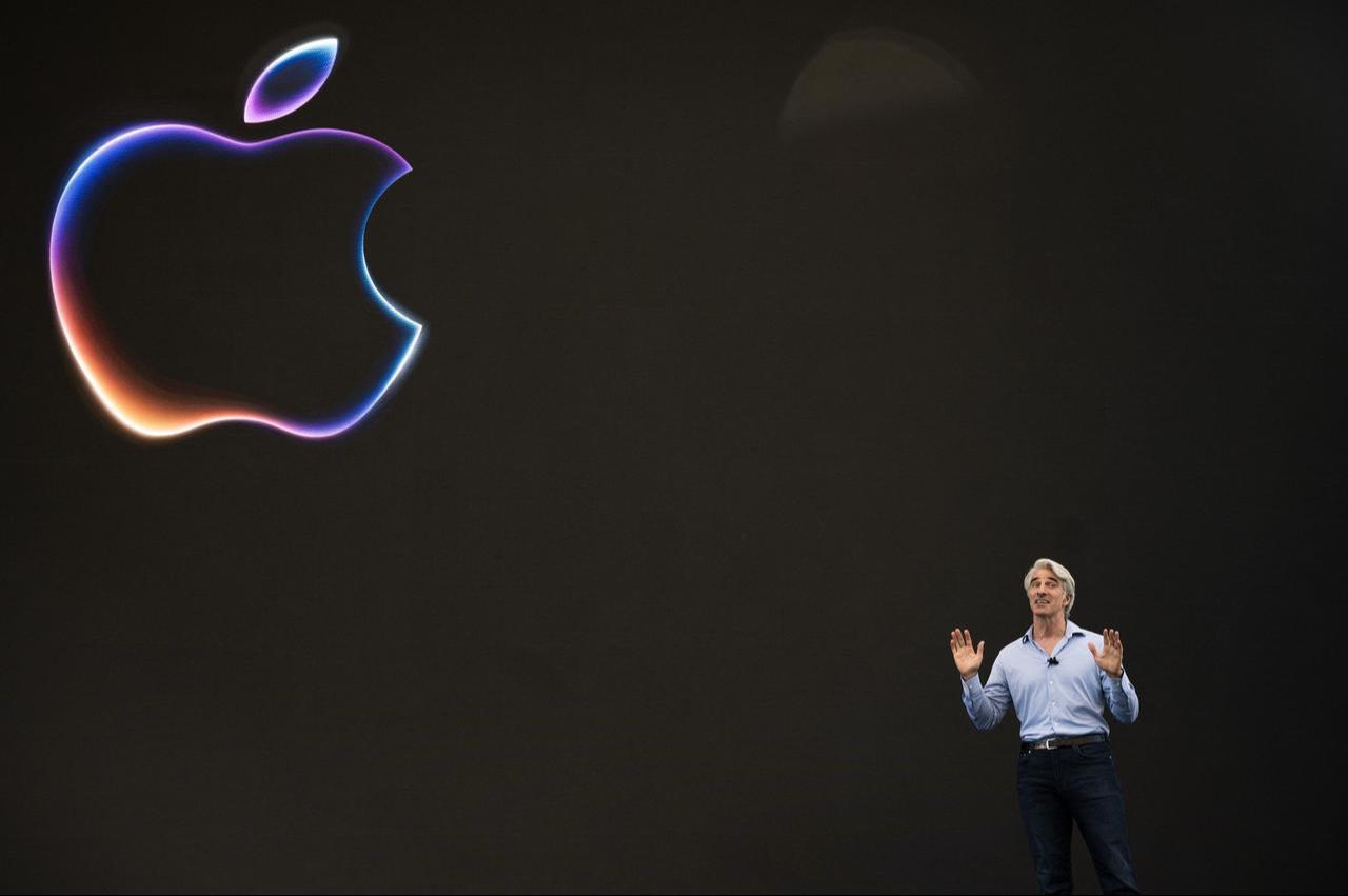 Craig Federighi, Apple senior vice president of software engineering, speaks during Apple's annual WWDC in Cupertino, California on June 10, 2024. (AFP Images)