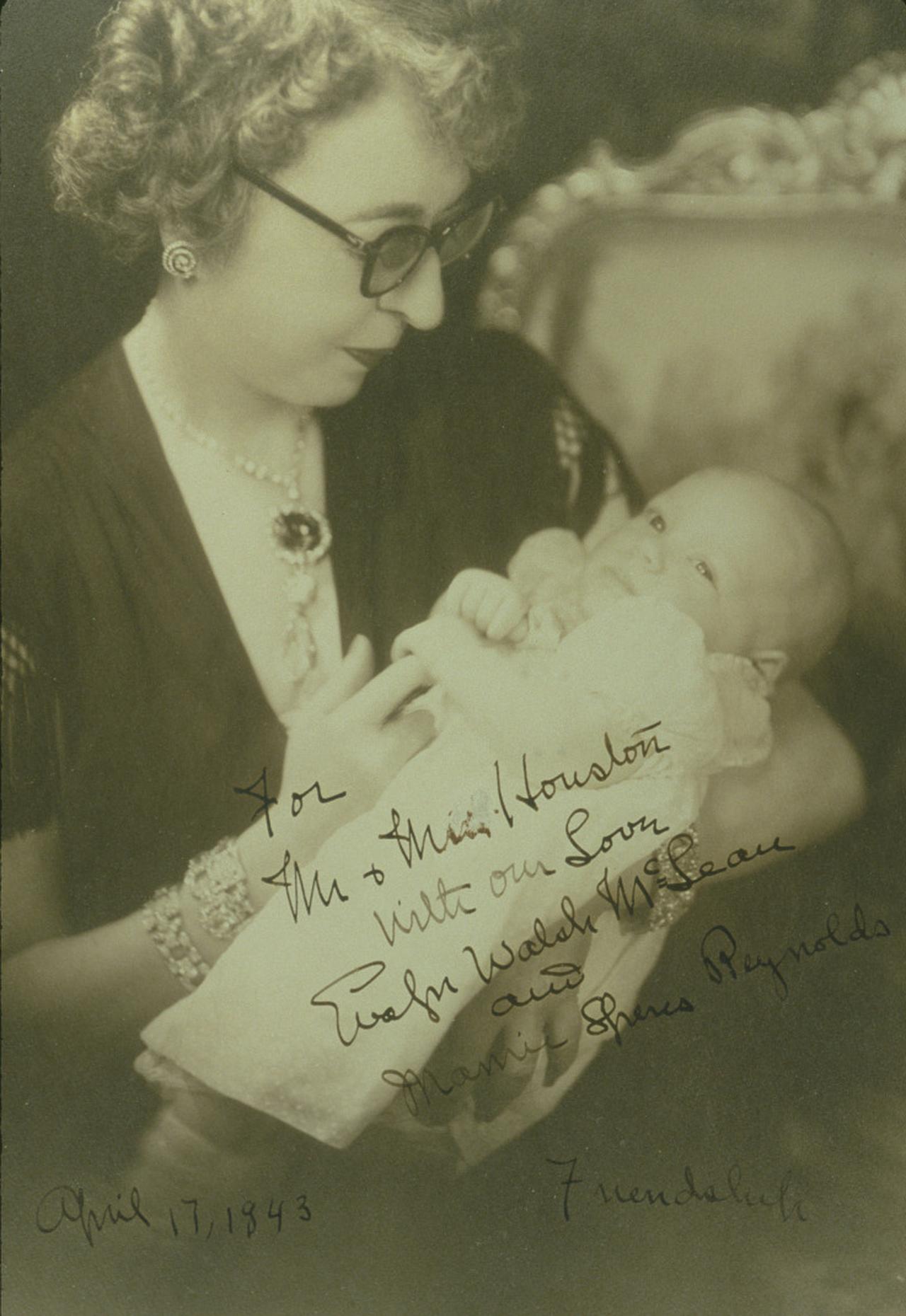 Evelyn Walsh McLean, the American socialite and former owner of the Hope Diamond, with her son, April 17, 1943. (Photo via Smithsonian Institution archives)