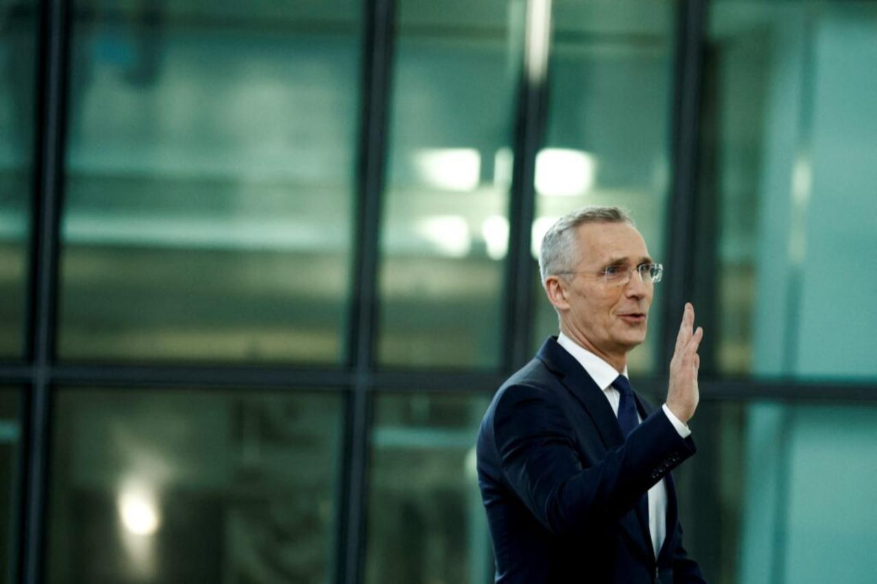 Then-NATO Secretary General Jens Stoltenberg gives a press conference on the sidelines of a NATO foreign ministers meeting in Brussels, April 4, 2023. (AFP Photo)