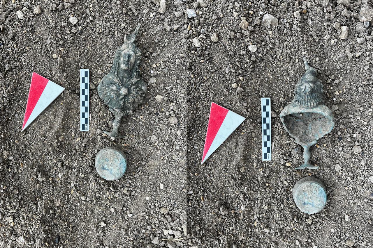 Bronze bust of the Egyptian goddess Isis unearthed in the necropolis of Satala ancient city in Kelkit, Gumushane, northeastern Türkiye, Oct. 25, 2025. (AA Photo)