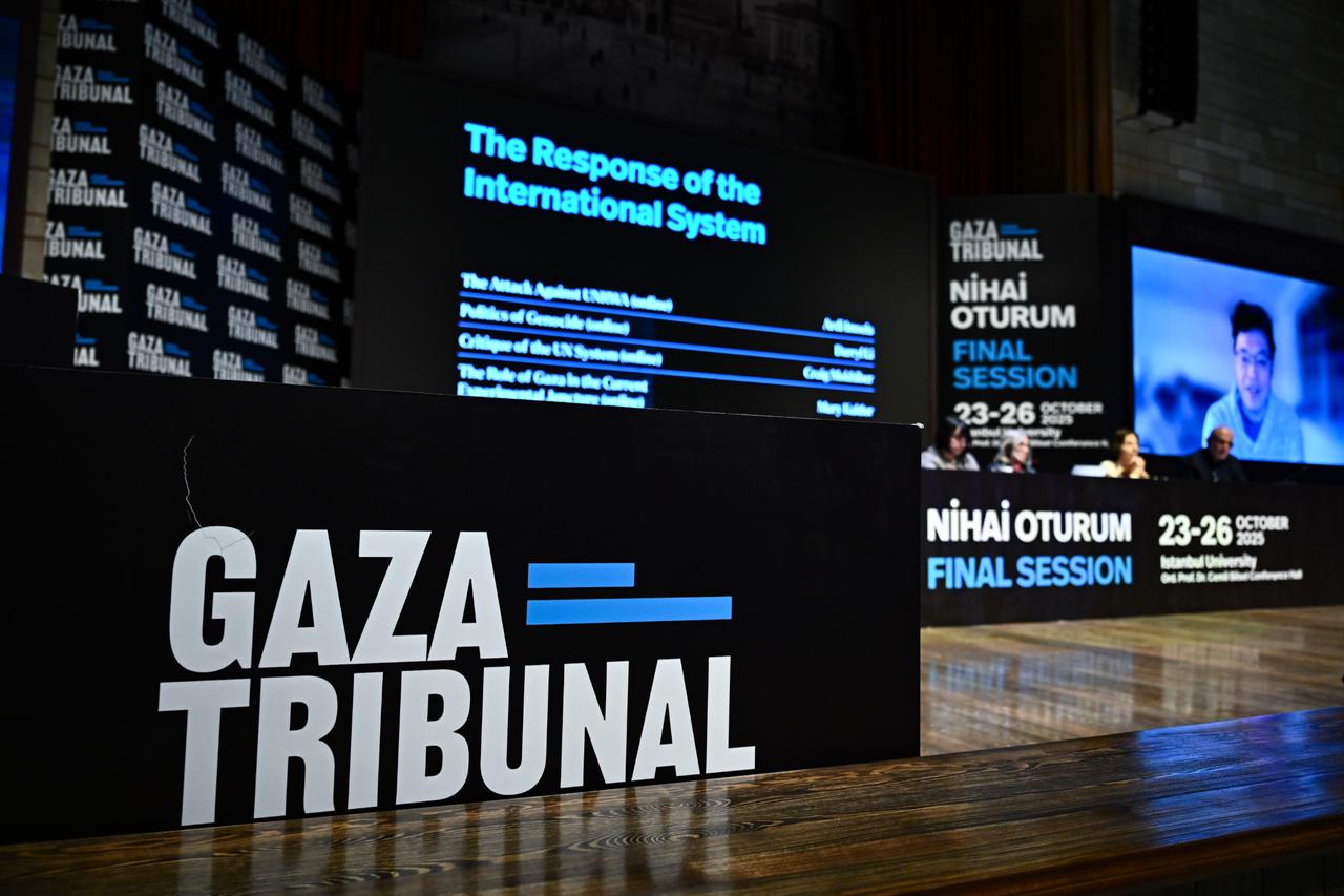 The final session of the Gaza Tribunal, a global and independent initiative established to investigate Israel’s ongoing war crimes in Gaza, held at Istanbul University, Türkiye on Oct. 25, 2025. (AA Photo)