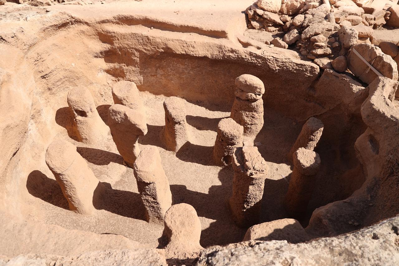Carved stone pillars arranged in a chamber at Karahantepe, part of the Taş Tepeler Project exploring early human settlements in the region. (AA Photo)