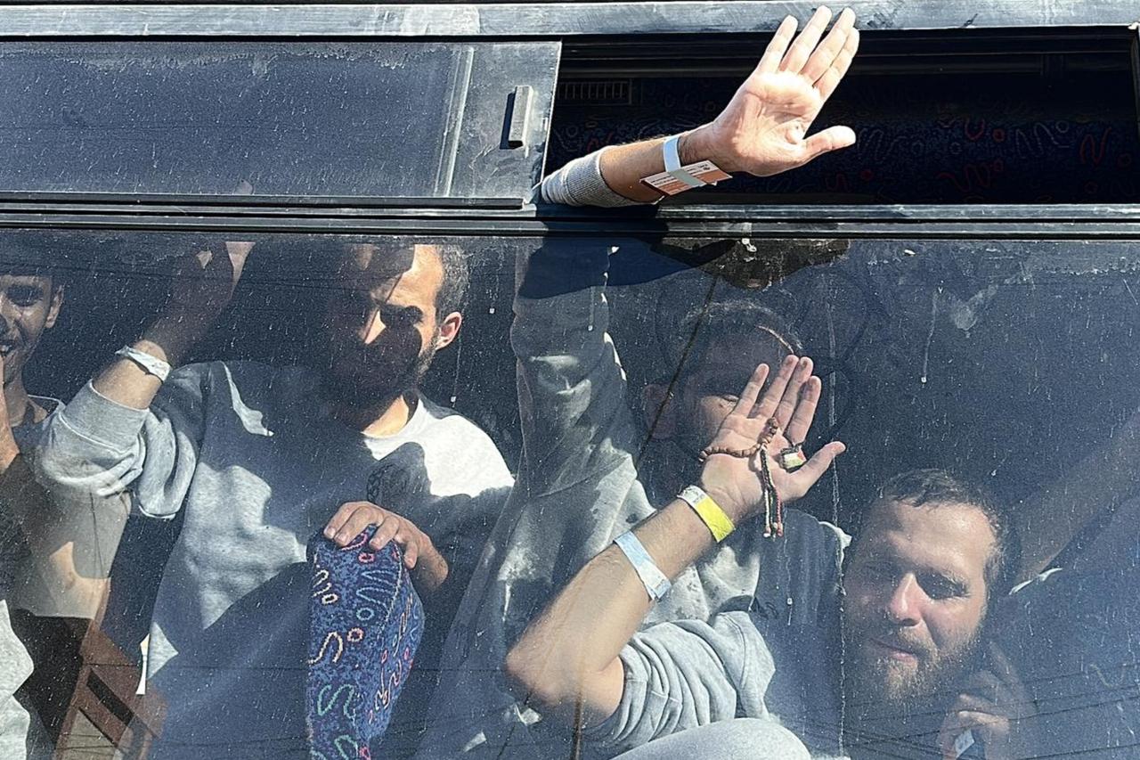 Palestinians released by Israel under the first phase of the ceasefire agreement arrive at Nasser Hospital in Khan Yunis, Gaza, for medical check-ups and scheduled events on October 13, 2025. ( AA Photo)