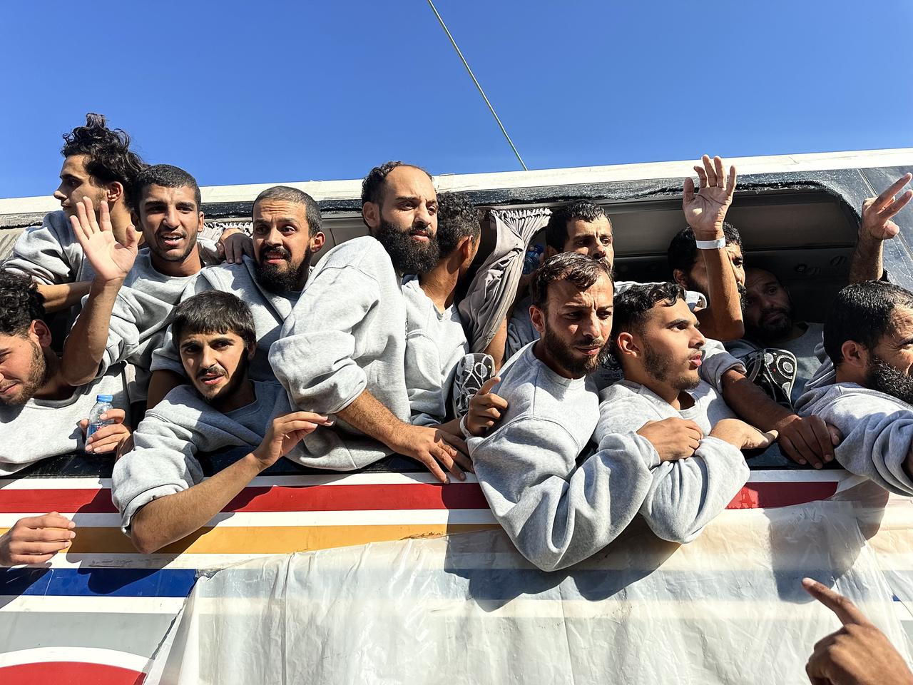 Palestinians released by Israel under the first phase of the ceasefire agreement arrive at Nasser Hospital in Khan Yunis, Gaza, for medical check-ups and scheduled events on October 13, 2025. ( AA Photo )
