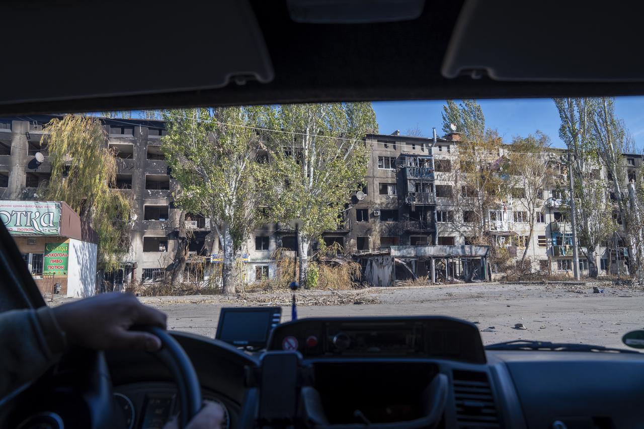 A view of the destruction caused by Russian attacks on the town of Kostiantynivka, Ukraine, on October 24, 2025. (AA Photo)