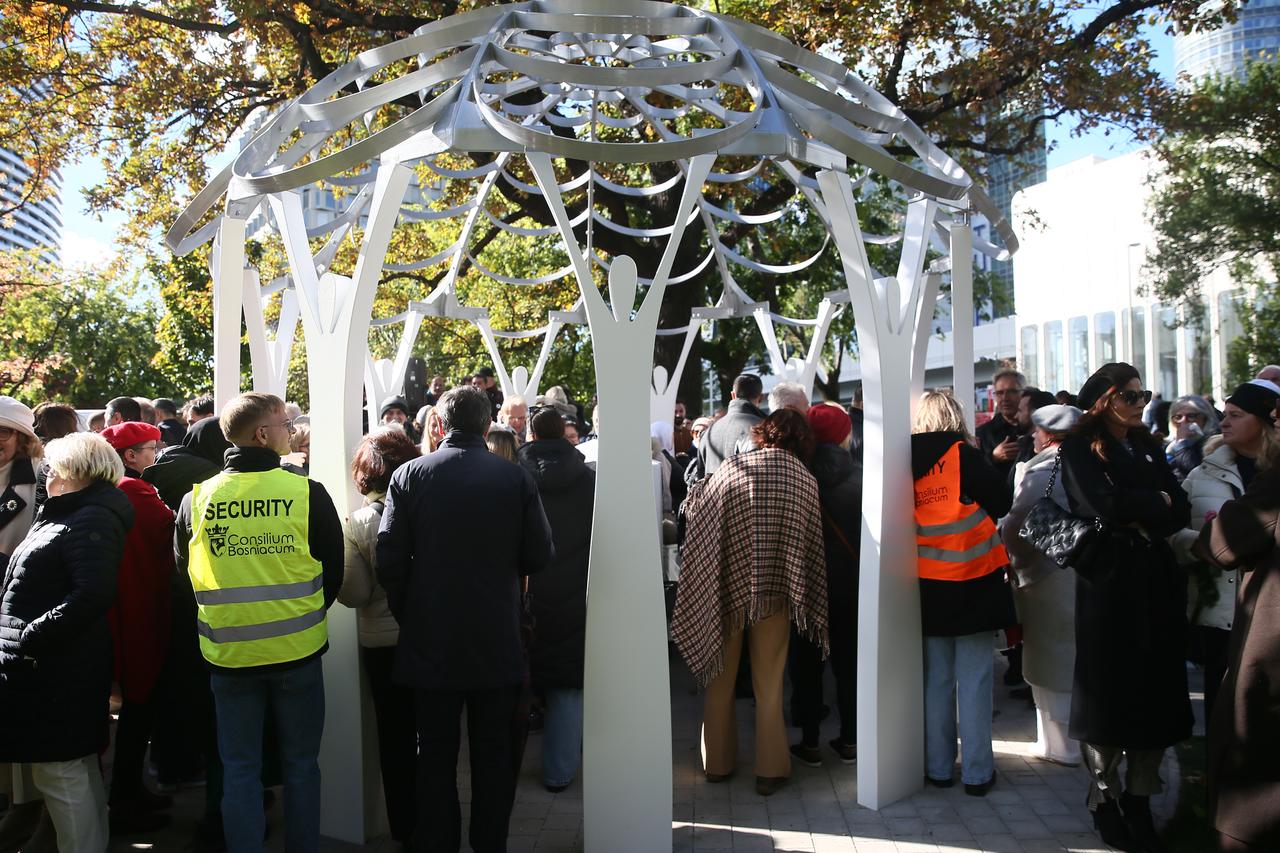 Members of the Bosniak community in Vienna attended the unveiling of the “Srebrenica Flower” monument, a memorial established in Austria to honor the victims of the Srebrenica genocide. Vienna, Austria, October 24, 2025. (AA Photo)