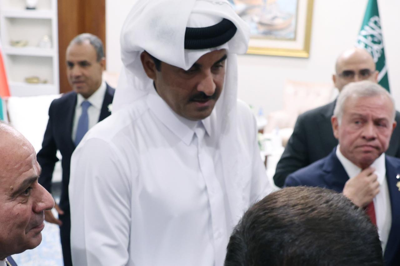 President Recep Tayyip Erdogan meets with Emir of Qatar Sheikh Tamim bin Hamad Al Thani and Egyptian President Abdel Fattah el-Sisi as part of the Organization of Islamic Cooperation-Arab League Joint Extraordinary Summit in Doha, Qatar on Sep. 15, 2025. ( TUR Presidency / AA Photo)