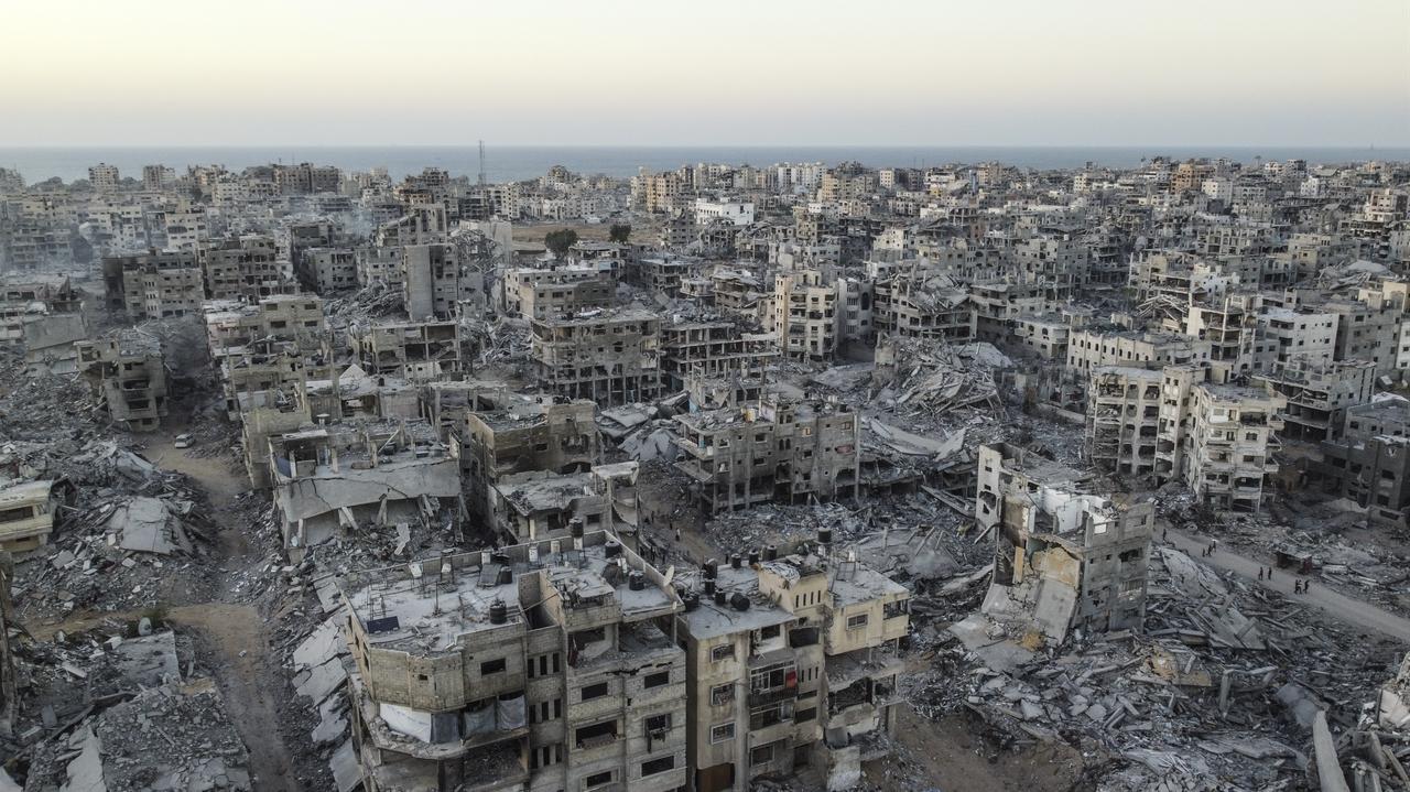 An aerial view from Sheikh Ridwan in Gaza City, Gaza, shows the heavy destruction left behind after the Israeli army withdraws following a ceasefire agreement, on Oct. 25, 2025. (AA Photo)