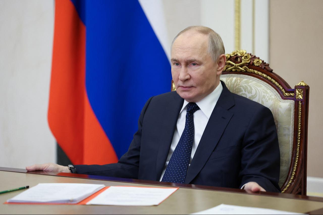 Russia's President Vladimir Putin chairs a Security Council meeting via a videoconference at the Kremlin in Moscow, Oct. 24, 2025. (AFP Photo)