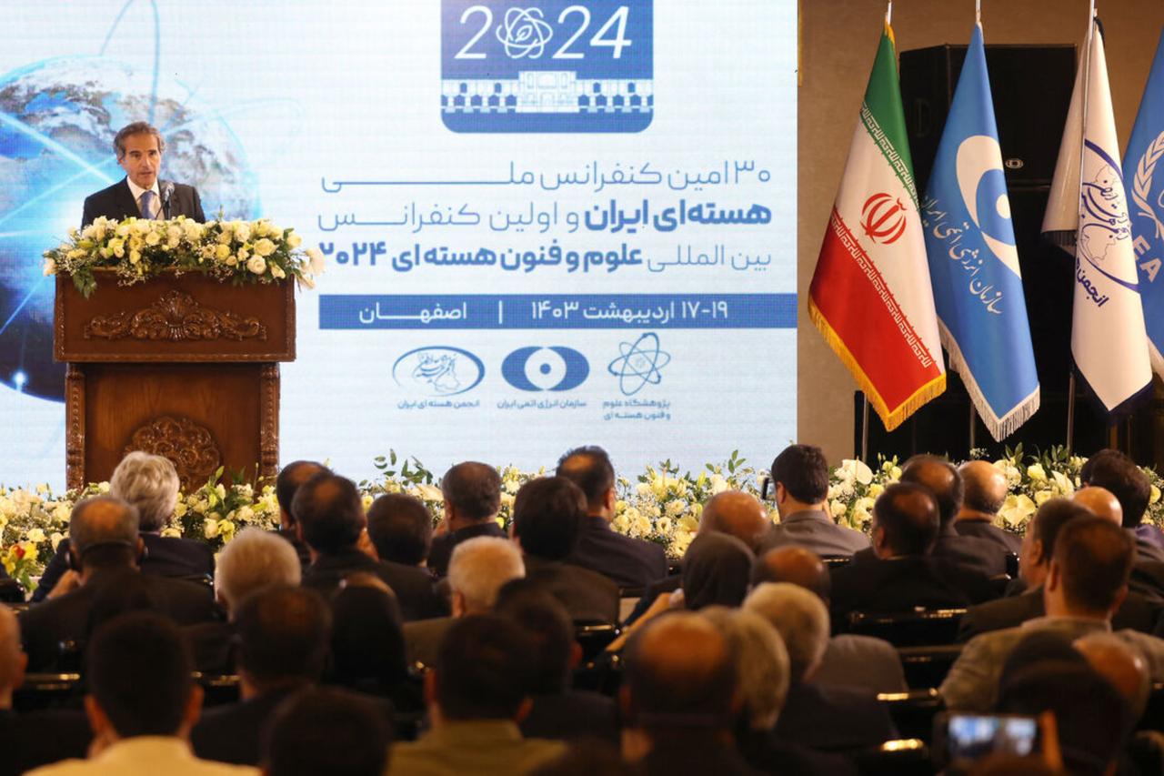 Director General of the International Atomic Energy Agency (IAEA) Rafael Grossi speaks during the International Conference on Nuclear Science and Technology in Isfahan on May 7, 2024. (Photo by ATTA KENARE / AFP)