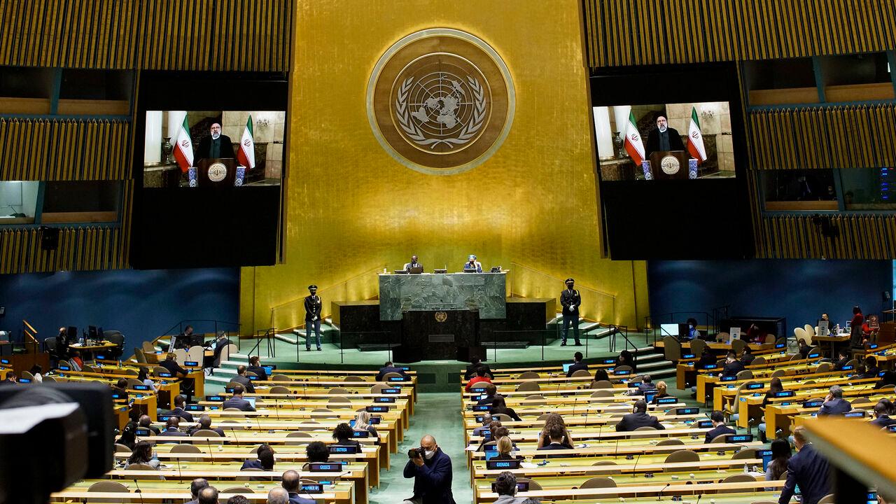 Iran's President's Ebrahim Raisi remotely addresses the 76th Session of the UN General Assembly in New York, US, on Sept. 21, 2021. (AFP Photo)