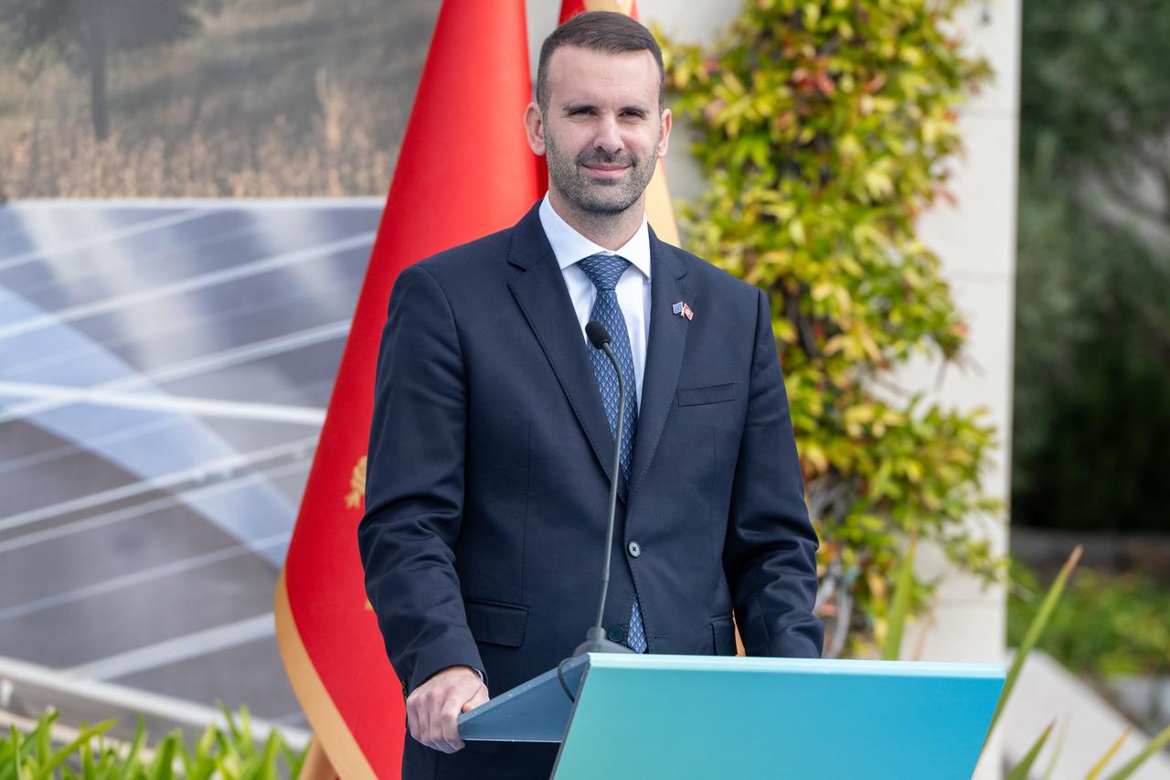European Commission President Ursula von der Leyen (not seen) and Montenegrin Prime Minister Milojko Spajic hold a joint press conference after their meeting in Tivat, Montenegro on Oct. 14, 2025. (AA Photo)