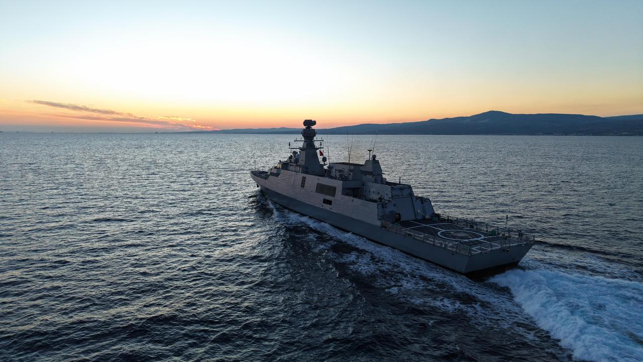 The PNS Khaibar corvette, manufactured by the Turkish defense industry for the Pakistan Navy, during live-fire tests at an unspecified location, Oct. 23, 2025. (Photo via X/@MSB_ASFAT)