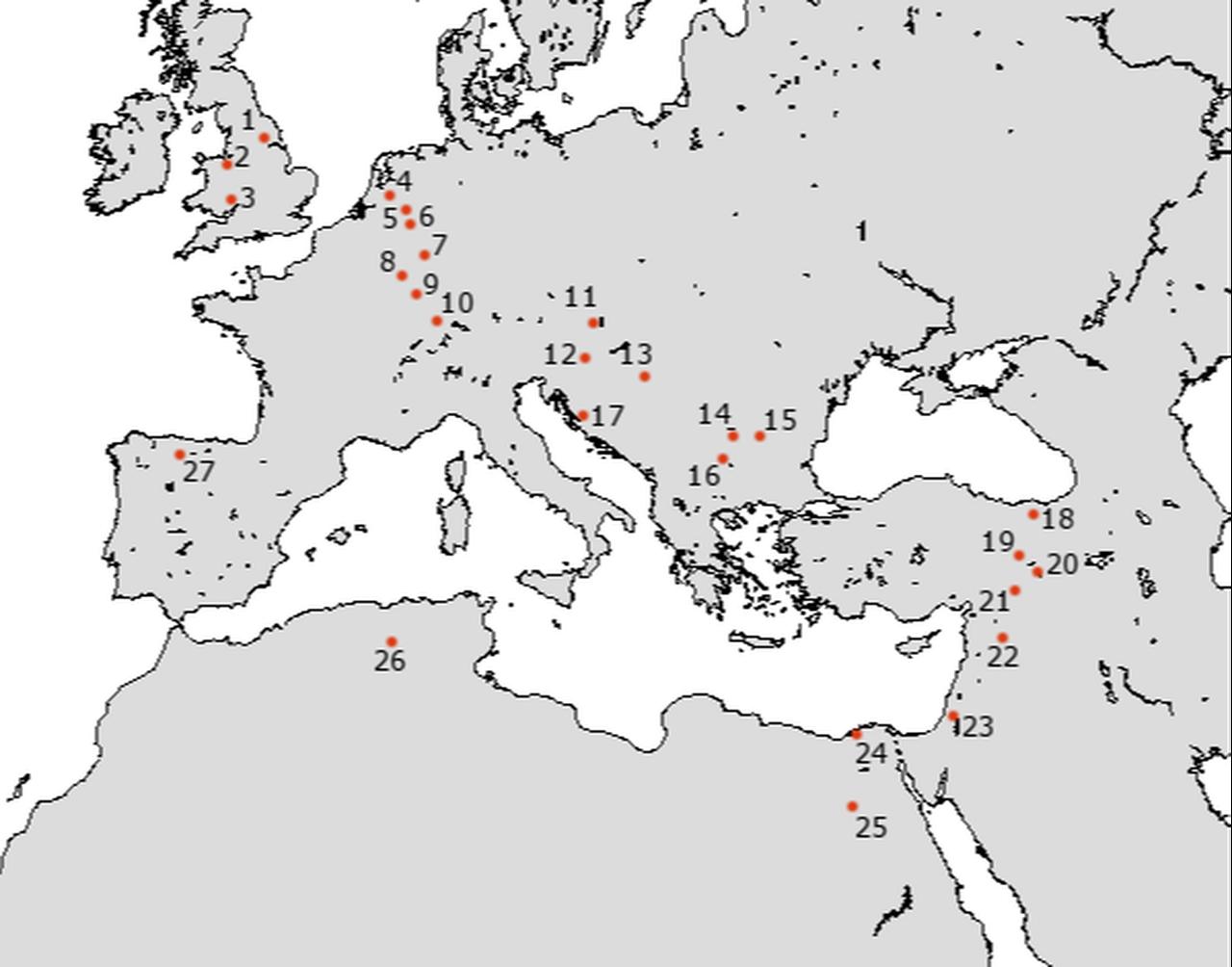 Map showing the eastern bases of Roman legions around A.D. 80. Numbers 18–21 mark the key Anatolian garrisons — Satala, Melitene, Samosata, and Zeugma — which secured Rome’s eastern frontier across modern Türkiye. (Image via Wikimedia)