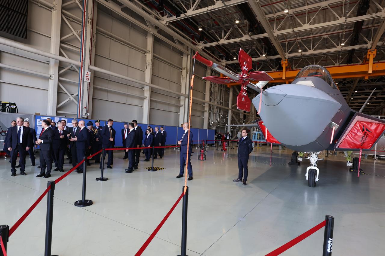 UK Prime Minister Keir Starmer visits the Turkish Aerospace Industries (TAI) Kahramankazan facilities and receives information about the Turkish-made KAAN aircraft in Ankara, Türkiye, Oct. 27, 2025. (Photo via Turkish Ministry of Defense)