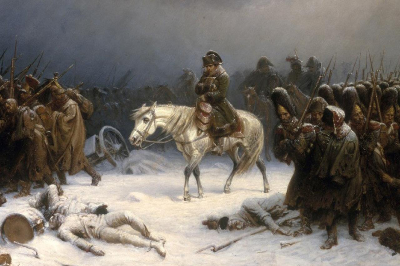 “Napoleon’s Retreat from Moscow” (1851) by Adolph Northen depicts the disastrous withdrawal of the French army amid freezing conditions. (Image via Current Biology)