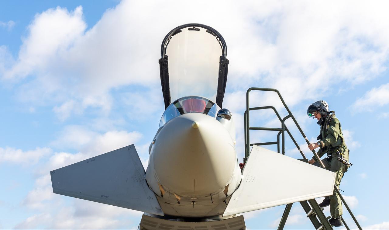 Royal Air Force (RAF) No 11 Squadron's Eurofighter Typhoon at an unspecified location and time. (Photo via BAE Systems)