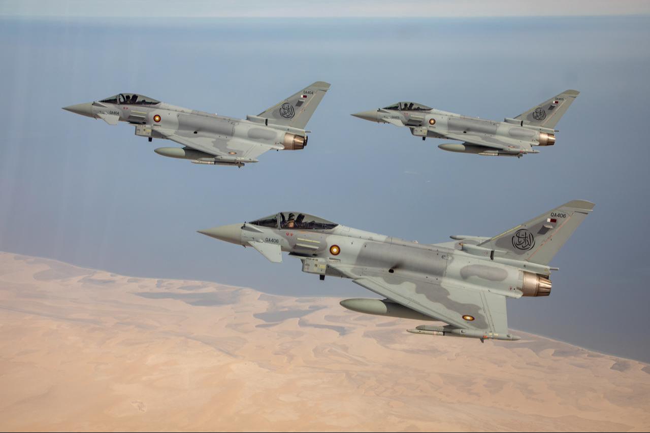 The Royal Air Force (RAF) and Qatar Emiri Air Force (QEAF) are conducting a flypast over Doha at an undated time and location. (Photo via BAE Systems)