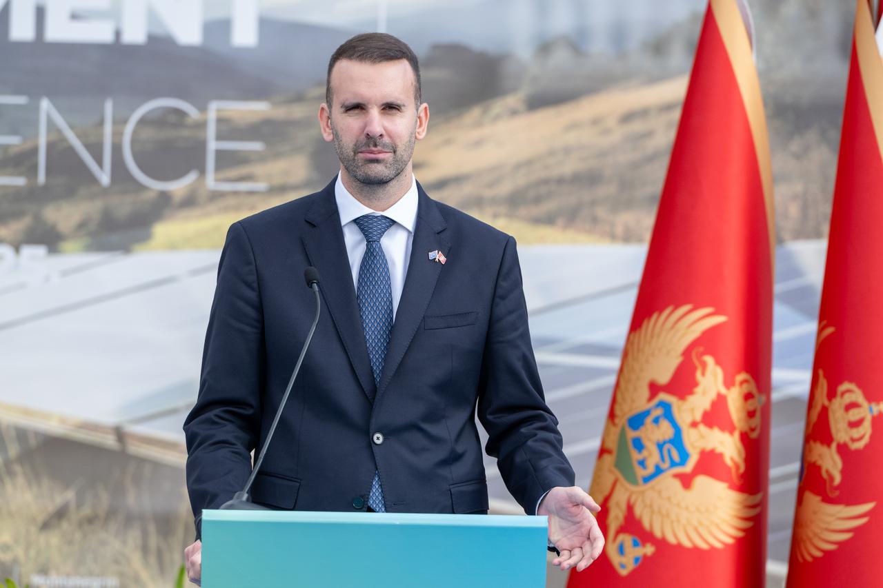 European Commission President Ursula von der Leyen (not seen) and Montenegrin Prime Minister Milojko Spajic hold a joint press conference after their meeting in Tivat, Montenegro on Oct. 14, 2025. (AA Photo)