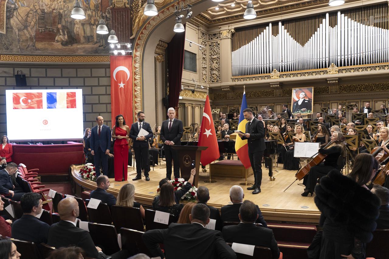 Türkiye’s Ambassador to Romania Ozgur Kivanc Altan hosts a Republic Day reception at the Romanian Athenaeum in Bucharest, Romania, Oct. 28, 2025. (AA Photo)