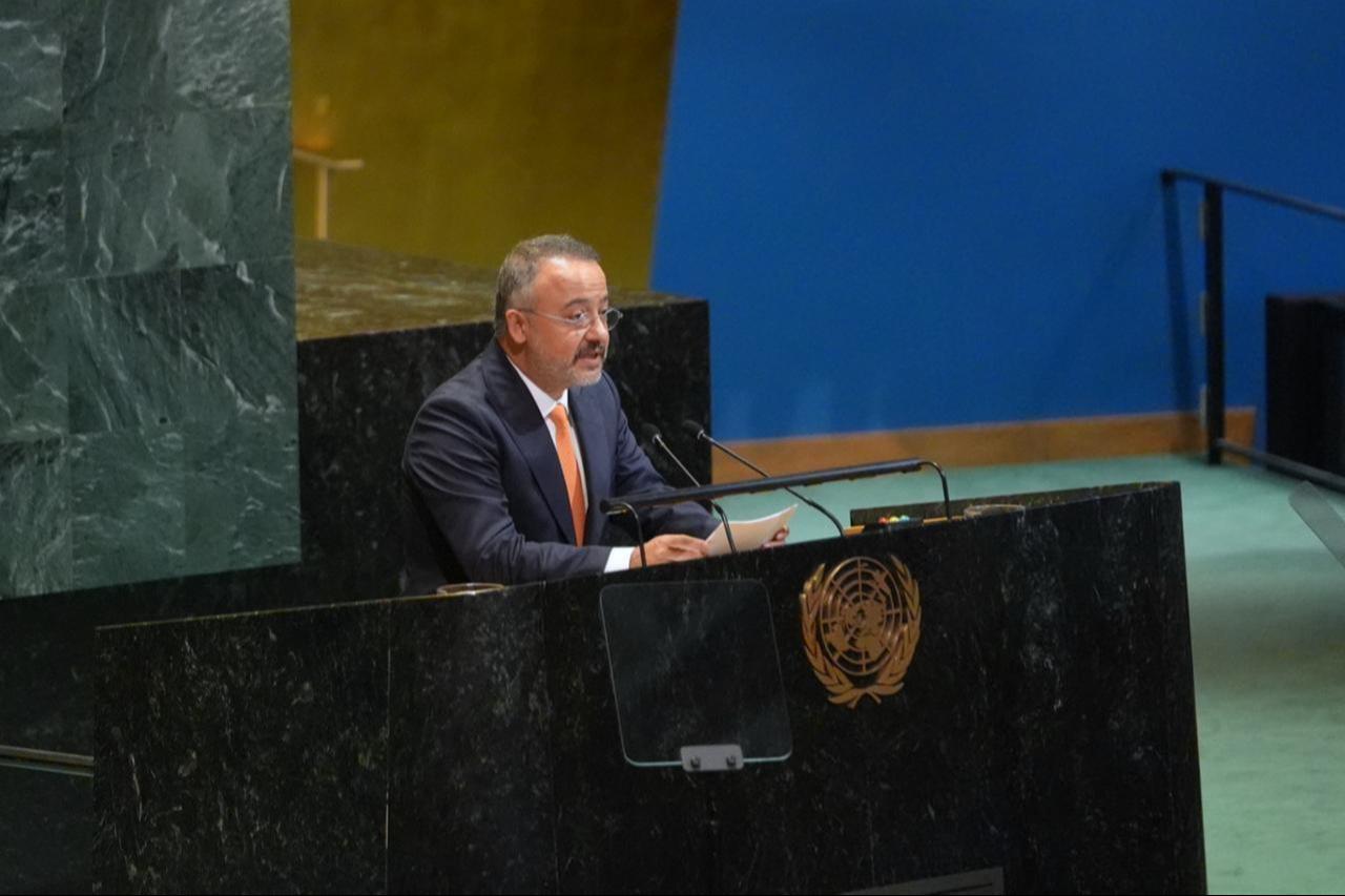 Türkiye's Deputy Foreign Minister Nuh Yilmaz speaks at UN headquarters in New York, United States, on July 29, 2025. (AA Photo)