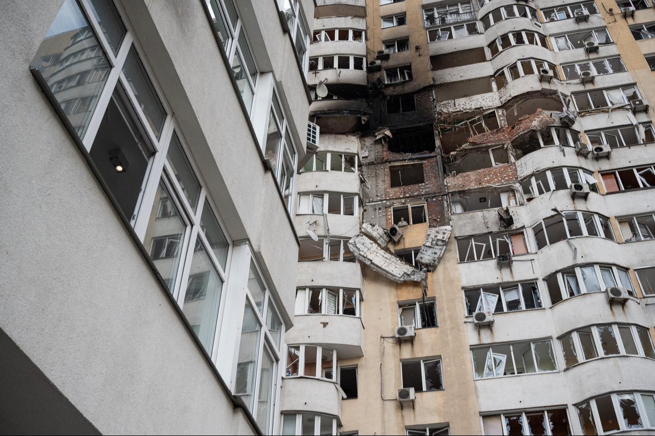 A general view on a building damaged as the result of a Russian attack in Kyiv, Ukraine on June 06, 2025. (AA Photo)