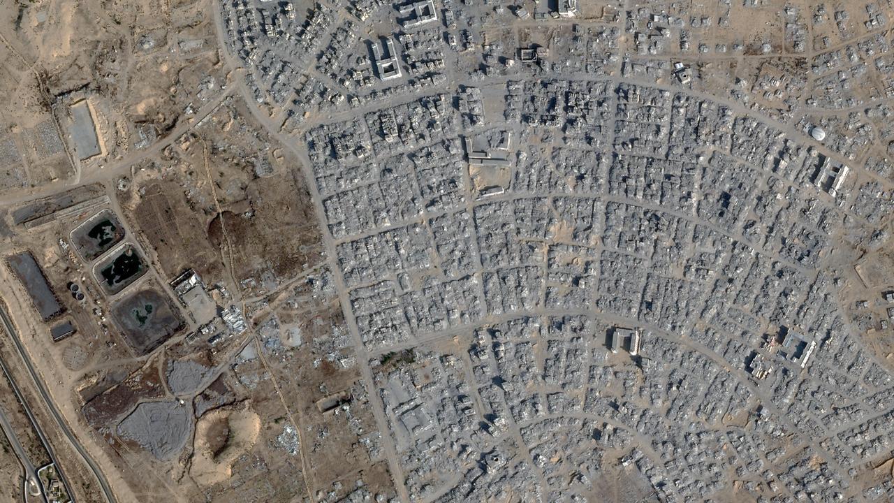 A view of Rafah's Tel al-Sultan area in the southern Gaza Strip taken on October 23, 2025. (Photo by 2025 Planet Labs PBC/AFP)