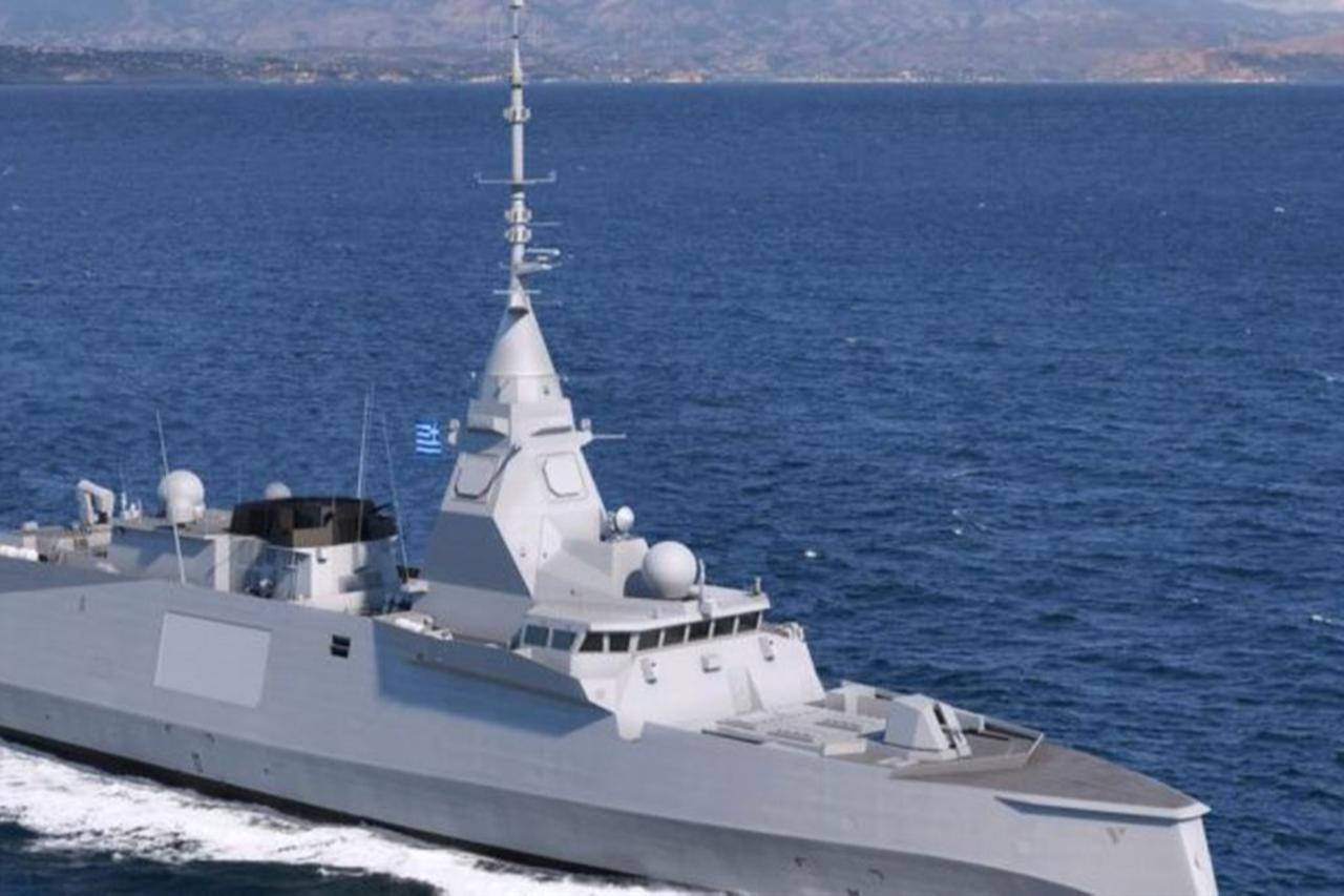A render from Frances Naval Group illustrating the offered configuration for the Greek version of the Belharra, accessed on Sept. 3, 2025. (Photo via navalnews)