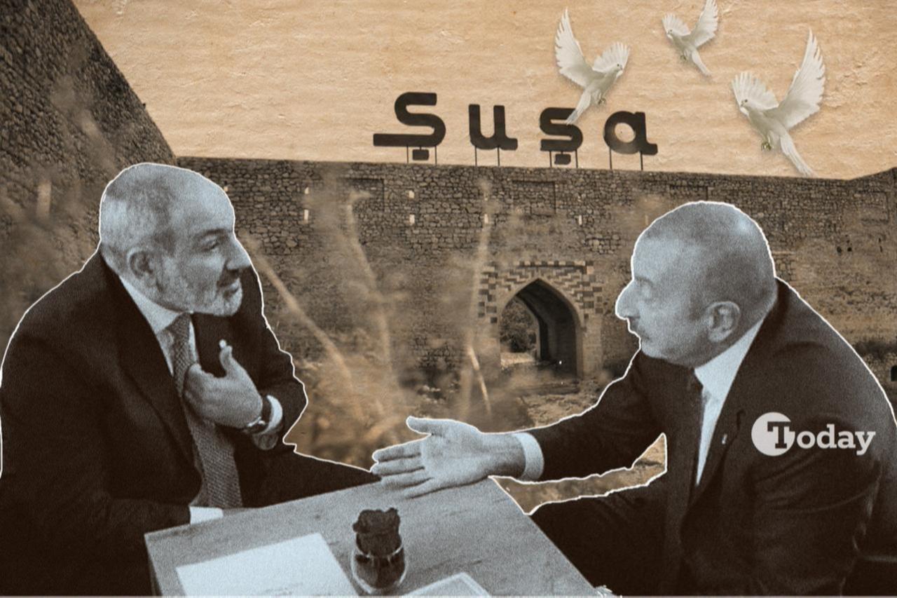 Photo showing Pashinyan-Aliyevs meeting in 2022. (Collage by Mehmet Akbas/Türkiye Today)