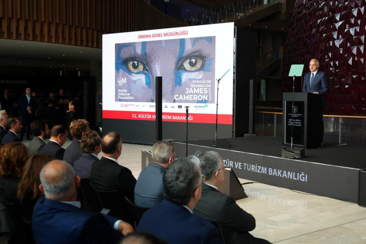 Minister of Culture and Tourism Mehmet Nuri Ersoy delivers a speech at the launch of the 2025–2026 cultural season at Ataturk Cultural Center, Istanbul, Türkiye, Oct. 3, 2025. (Photo via Ministry of Culture and Tourism)