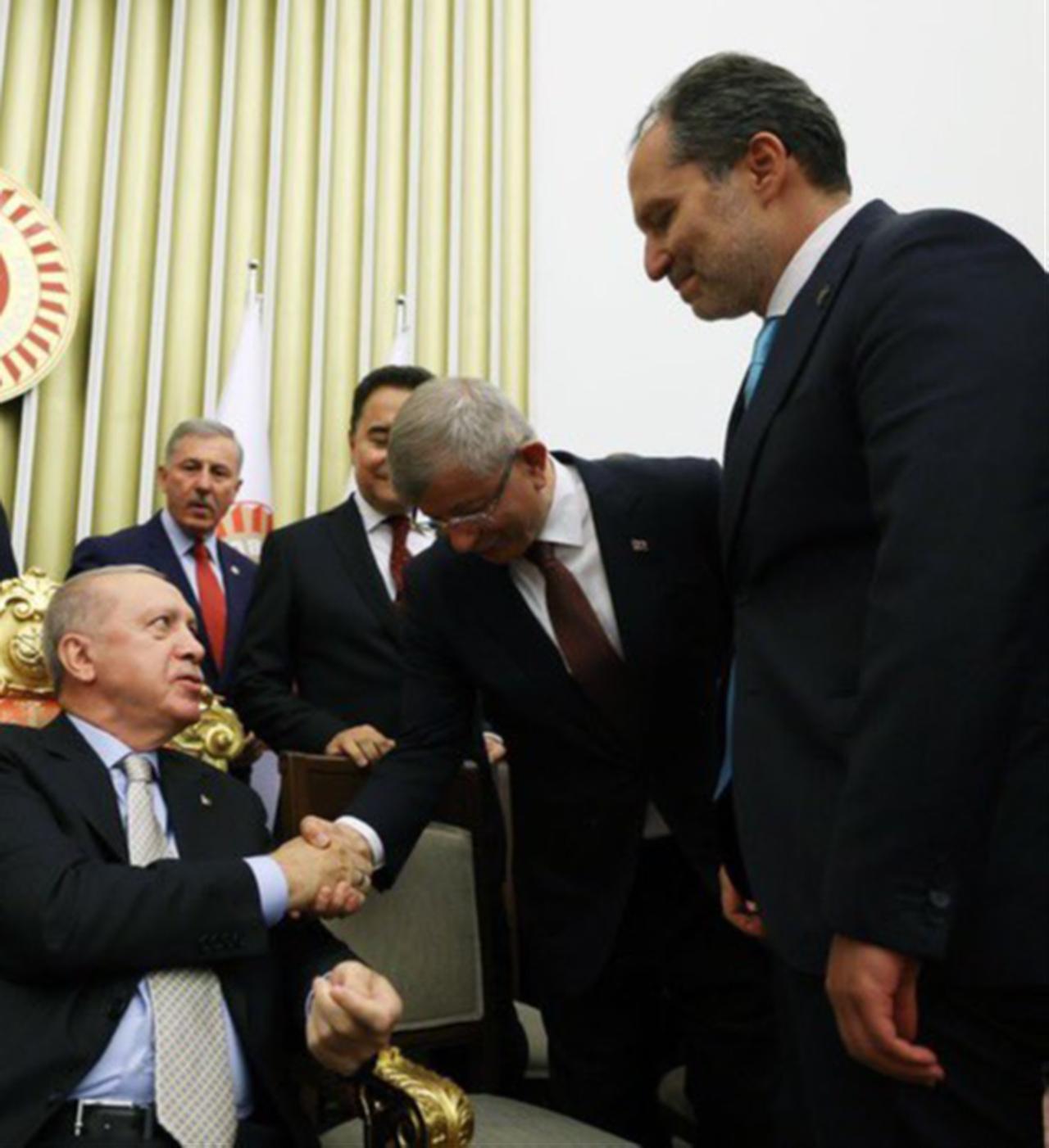 President Erdogan with other conservative parties leaders during the parliament reception. (Photo via X)