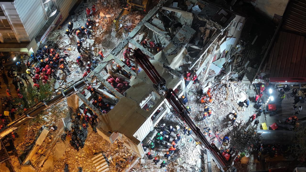 An aerial view of the site of the collapsed building in the Gebze district of Kocaeli, Türkiye, on October 29, 2025. (AA Photo)