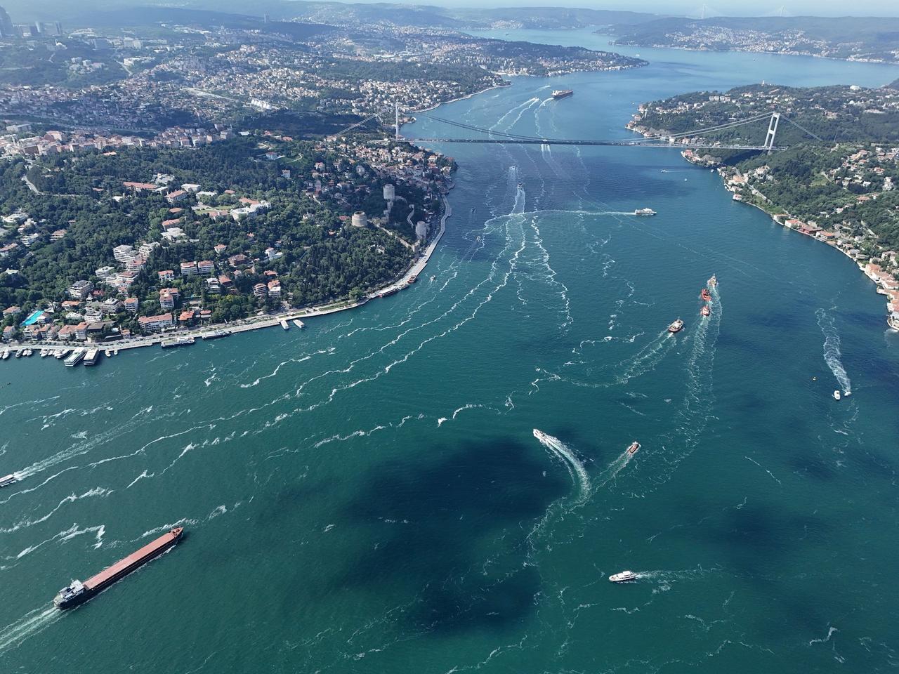 Bosphorus fills with foam, a harbinger of mucilage, Istanbul, Türkiye, June 10, 2024. (IHA Photo)