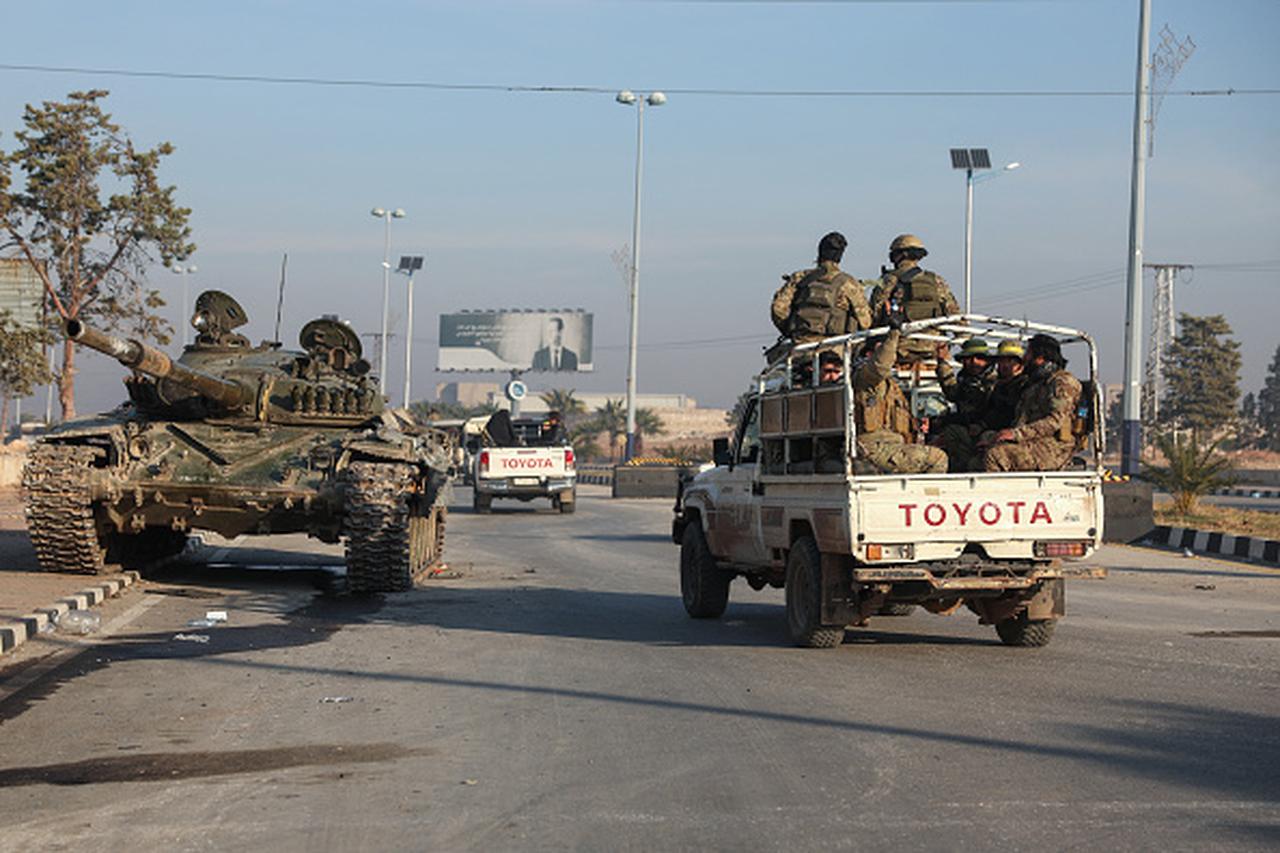 Syrian army units patrol in the vicinity of the airport in the northern Syrian city of Aleppo on December 2, 2024. (AFP Photo)