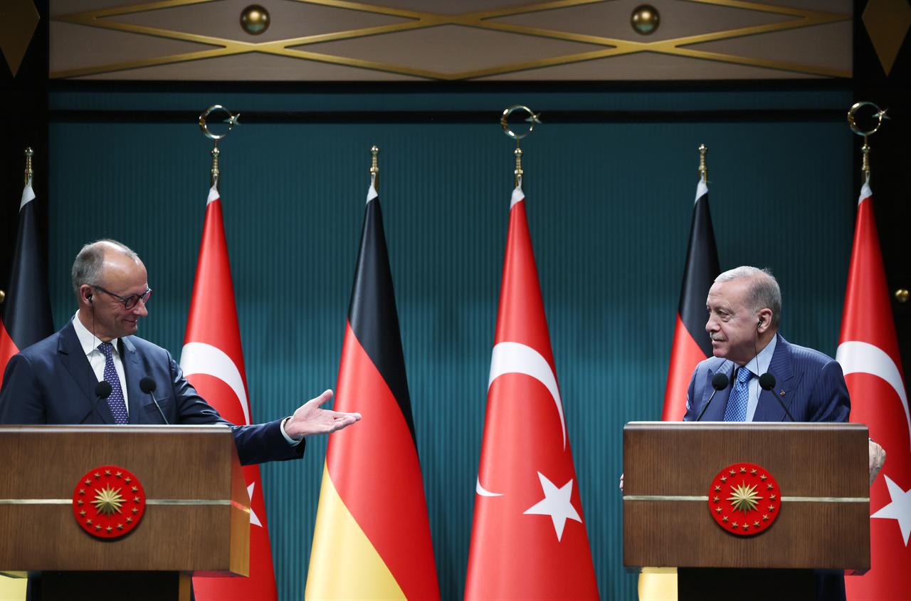 President Recep Tayyip Erdogan and German Chancellor Friedrich Merz held a joint press conference at the Presidential Complex, Oct. 30, 2025, in Ankara, Türkiye. (Photo via Turkish Presidency/Murat Kula)
