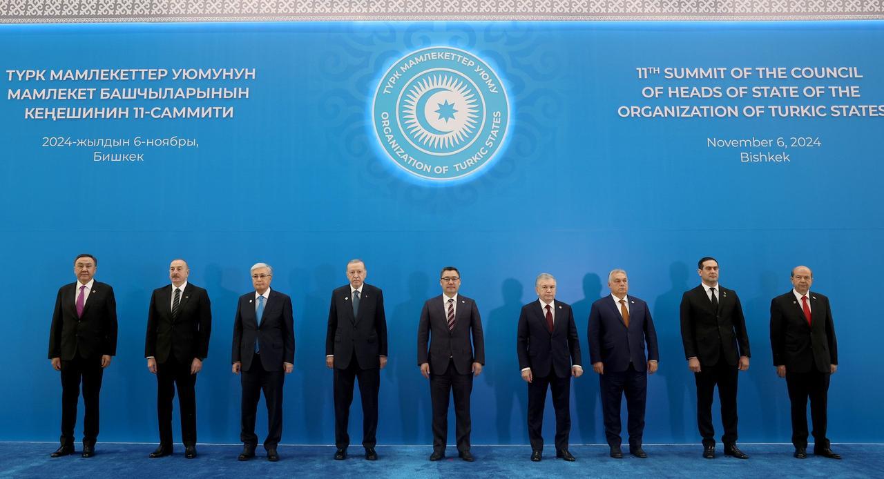 Turkish President Recep Tayyip Erdogan (4th L) attends the 11th Summit of the Council of Heads of State of the Organization of Turkic States (OTS) in Bishkek, Kyrgyzstan on November 6, 2024. (AA Photo)