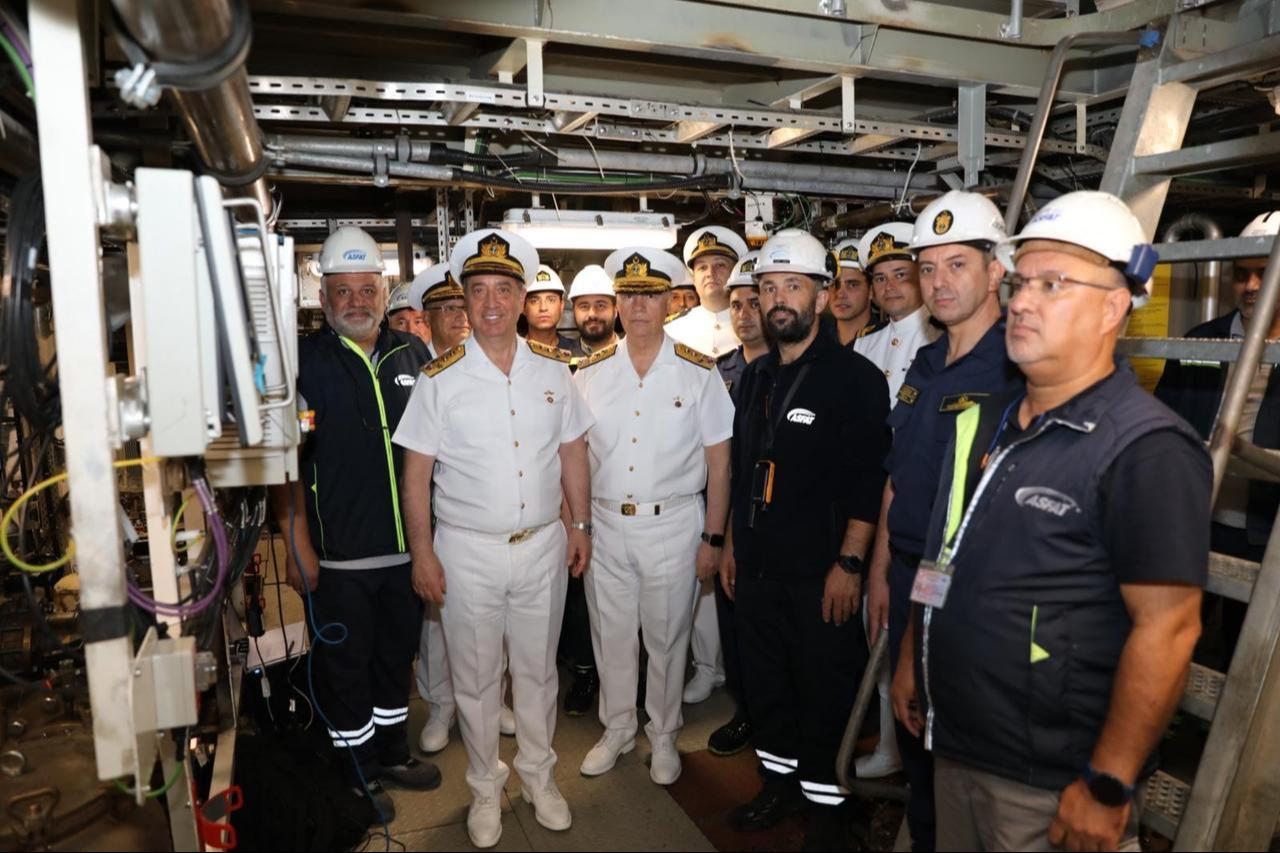 Turkish Naval Forces Commander Admiral Ercument Tatlioglu is visiting TCG Kochisar, the second ship of Hisar-class Offshore Seas Patrol ships at Istanbul Naval Shipyard Command, Oct. 7, 2025. (Photo via Turkish MoD)