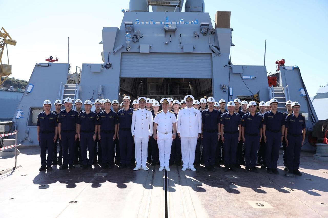 Turkish Naval Forces Commander Admiral Ercument Tatlioglu is visiting the TCG Kochisar, the second ship of Hisar-class Offshore Seas Patrol ships at Istanbul Naval Shipyard Command, Oct. 7, 2025. (Photo via Turkish MoD)