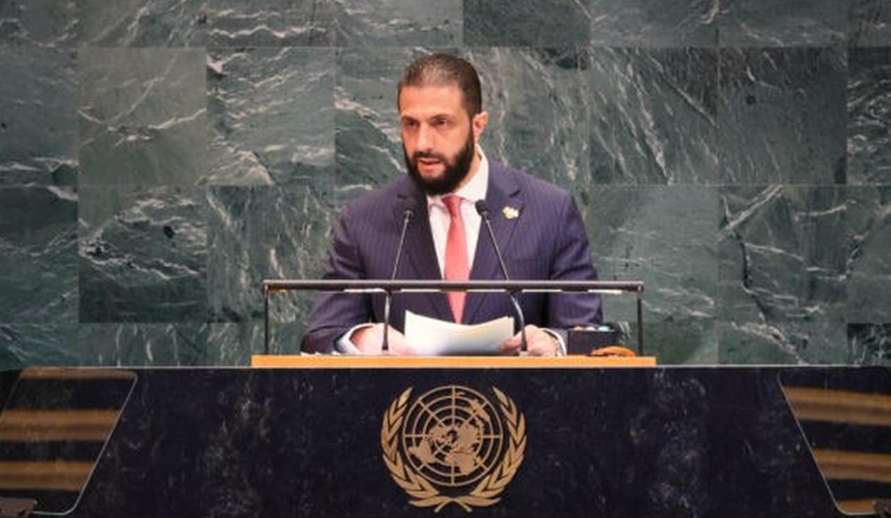 Syrias interim President Ahmad Al-Sharaa addresses the 80th United Nations General Assembly at the UN headquarters in New York, September 24, 2025. (SANA Photo )