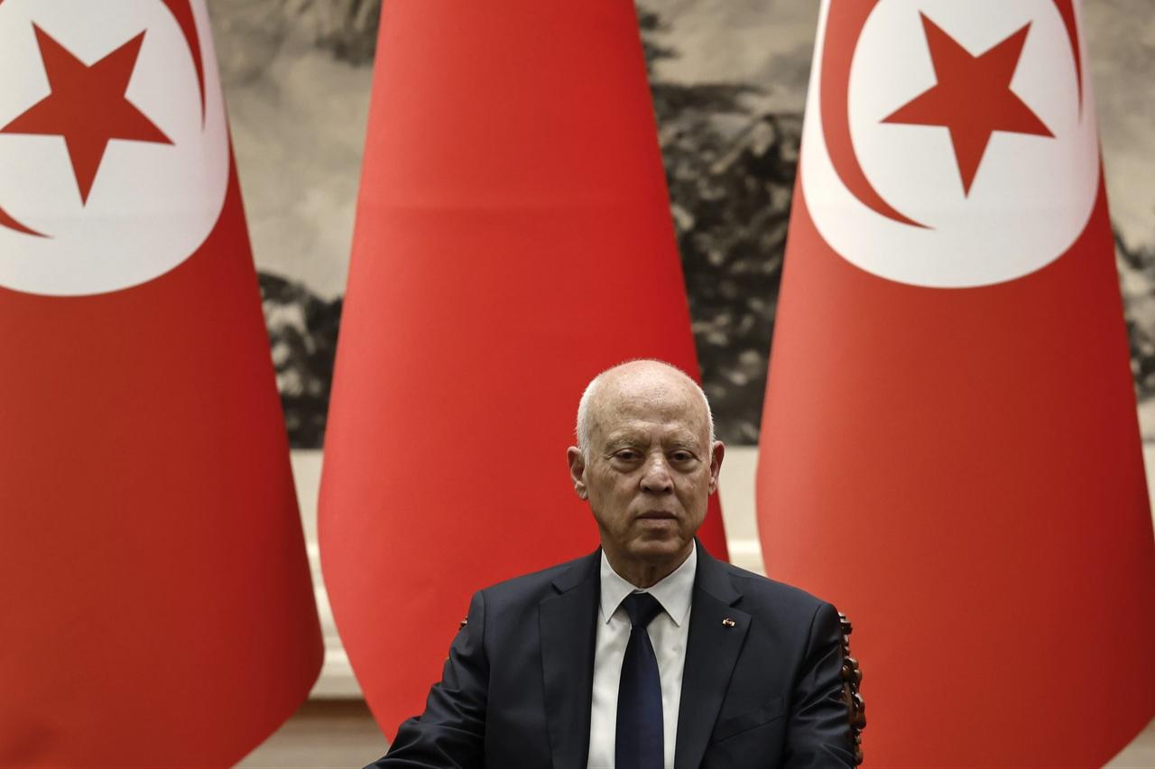 Tunisian President Kais Saied attends a signing ceremony with Chinese President Xi Jinping (not pictured) at the Great Hall of the People in Beijing, China May 31, 2024. (Tingshu Wang, Reuters)
