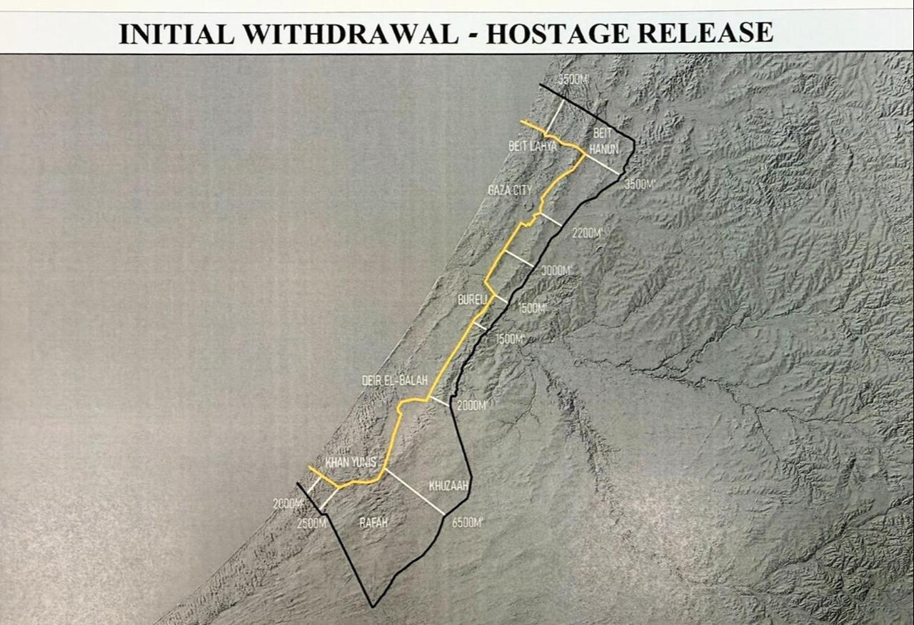 US President Donald Trump's published Israeli withdrawal map in Gaza Strip, on Oct. 4, 2025. (Photo via Truth Social/@realDonaldTrump)