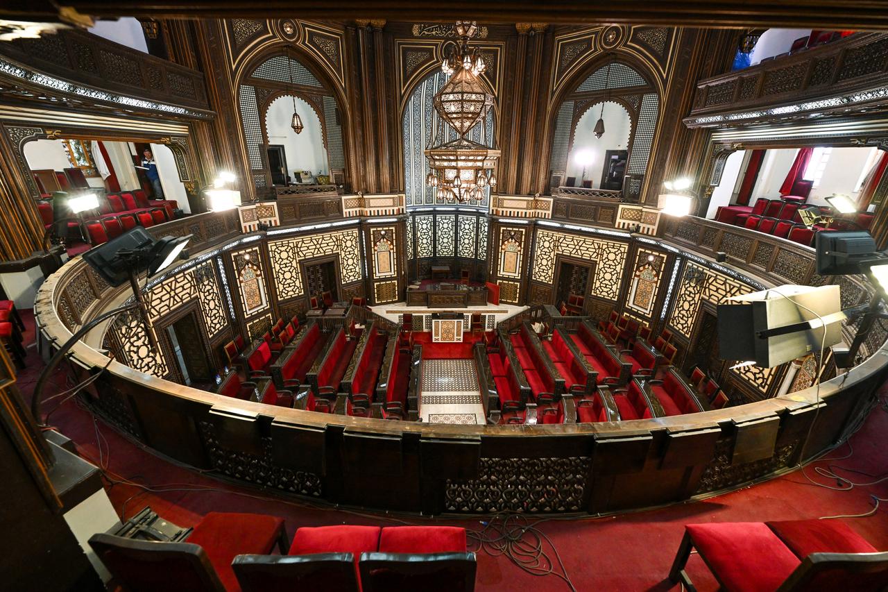 The assembly hall of the parliament building is pictured in Damascus on October 1, 2025. (AFP Photo)