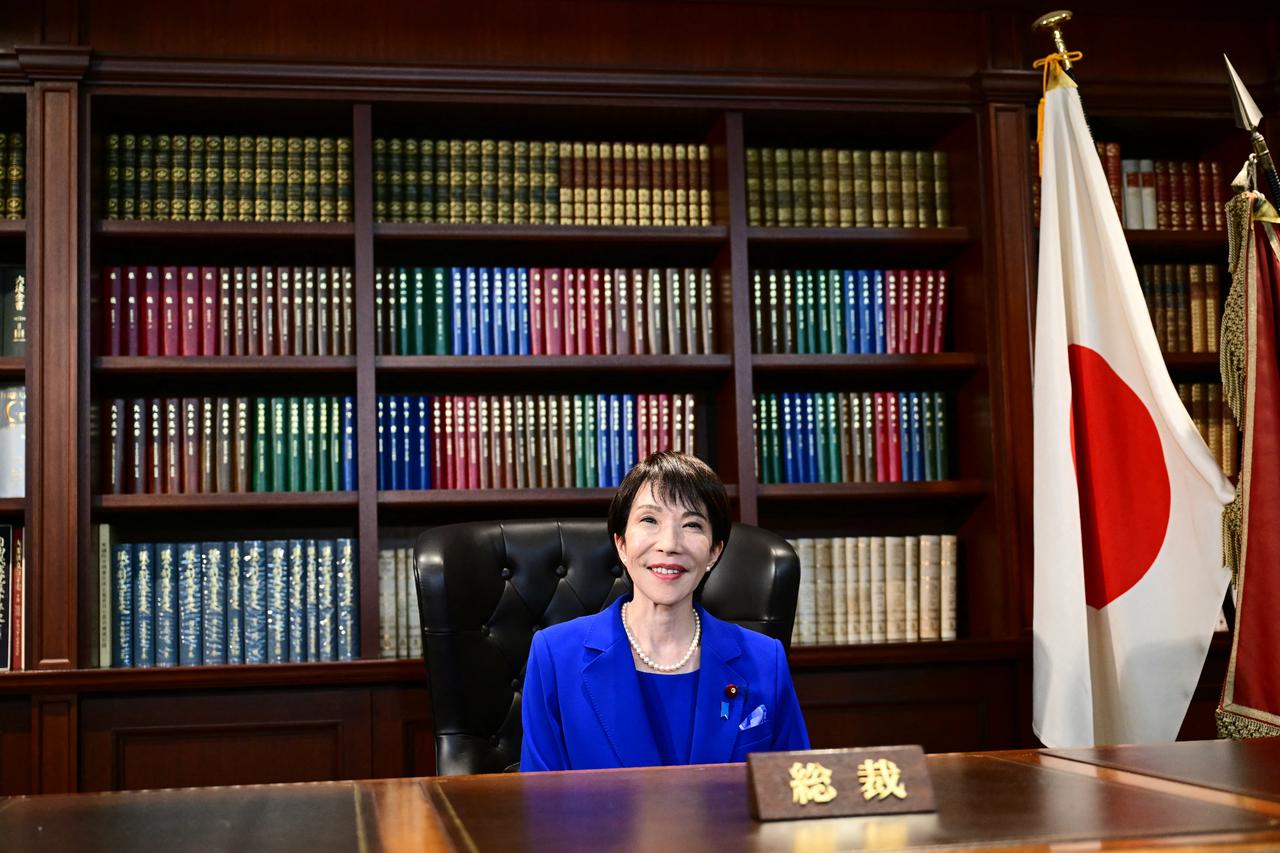 Sanae Takaichi, the newly elected leader of Japans ruling party, the Liberal Democratic Party (LDP), poses in the party leaders office after the LDP leadership election in Tokyo on Oct. 4, 2025. (AFP Photo)